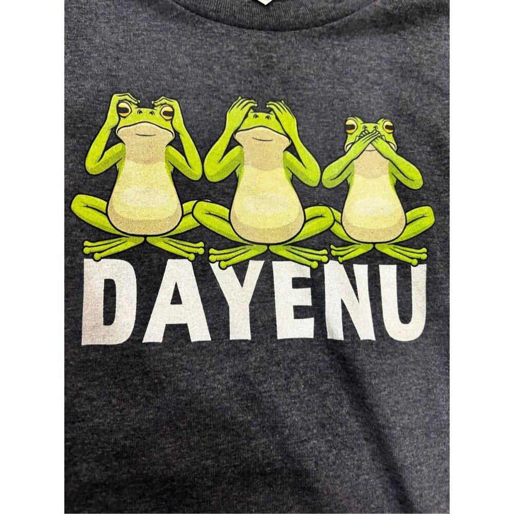 Passover Graphic T-Shirt‎ Dayenu Green Frogs on Grey Background Unisex Large